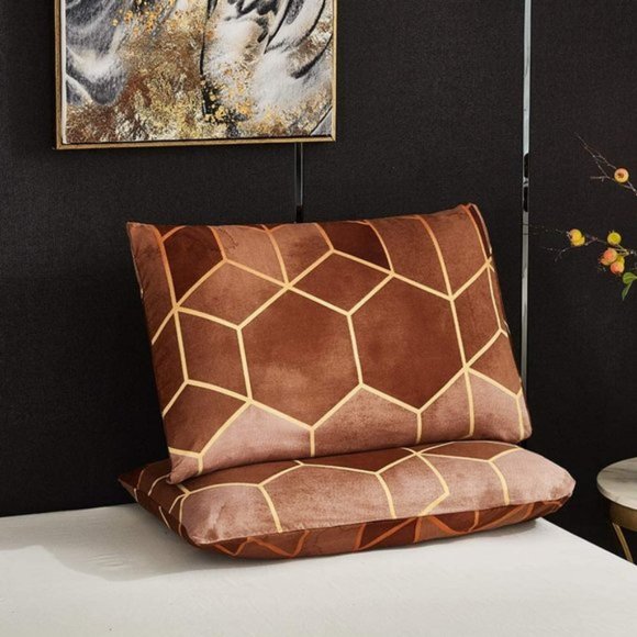 ✧Geometric Diamond Lines Brown Duvet Cover Set✧ - Picture 5 of 6